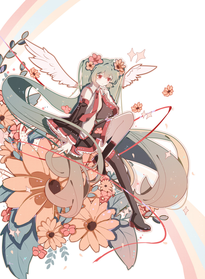 1girl, absurdly_long_hair, absurdres, ai_kotoba_(vocaloid), aqua_hair, asymmetrical_legwear, bg5120, black_skirt