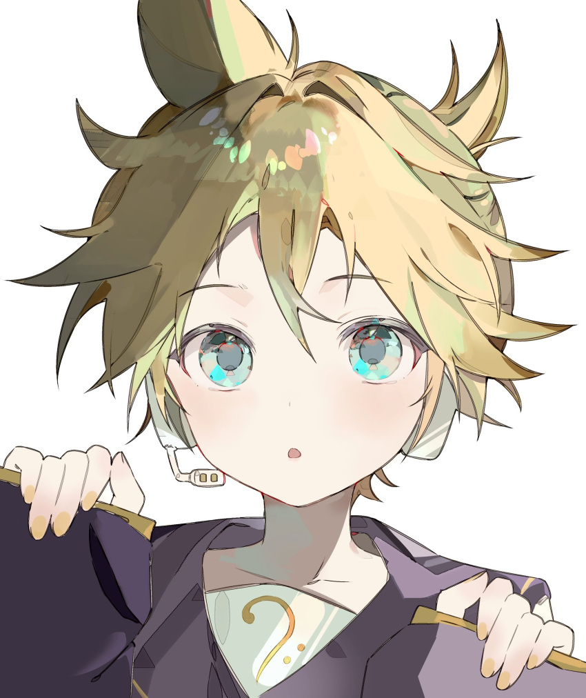 1boy, :o, bass_clef, black_sailor_collar, blonde_hair, blue_eyes, geometry682, hair_between_eyes