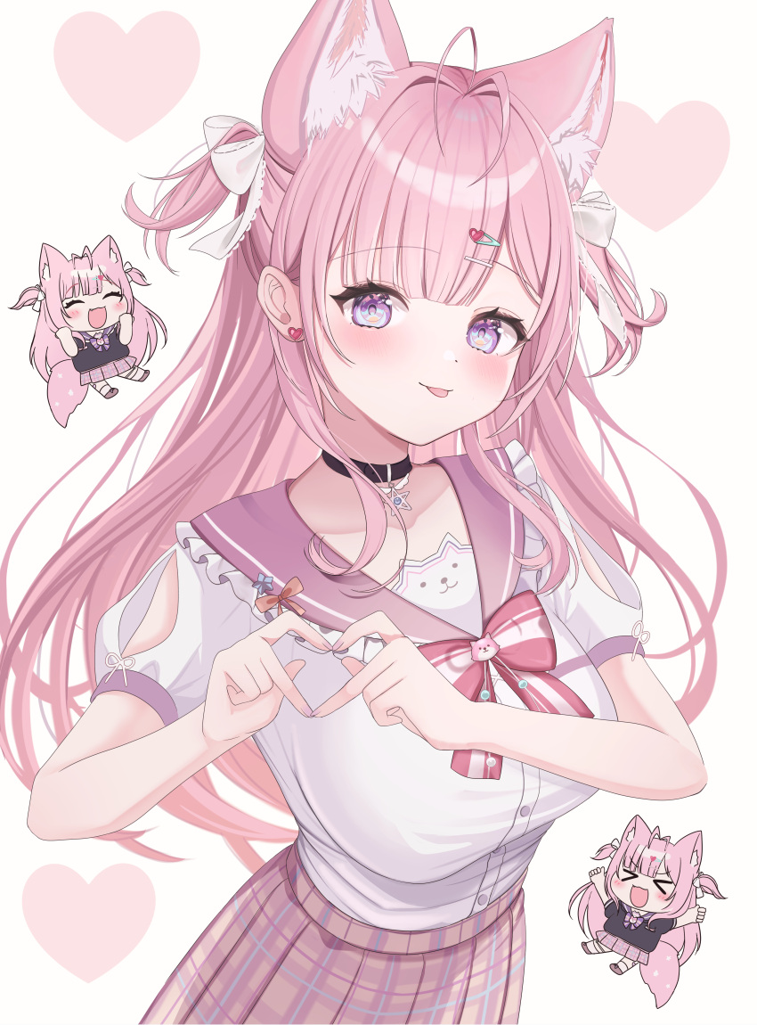 >_<, 1girl, ^_^, absurdres, animal_ear_fluff, animal_ears, antenna_hair, arm_cutout