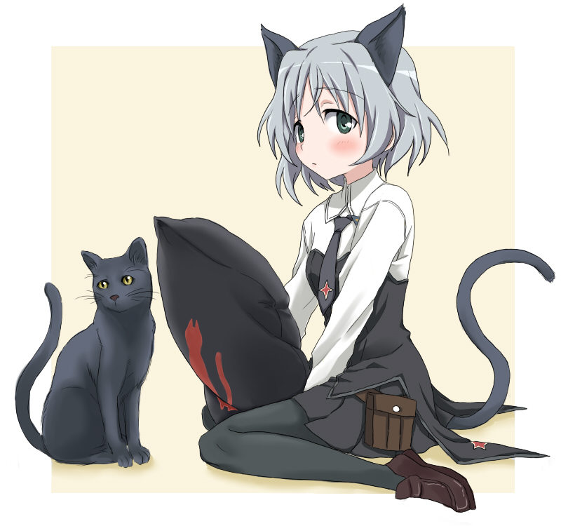cat, cat_ears, cat_tail, e-n, green_eyes, military, military_uniform, necktie