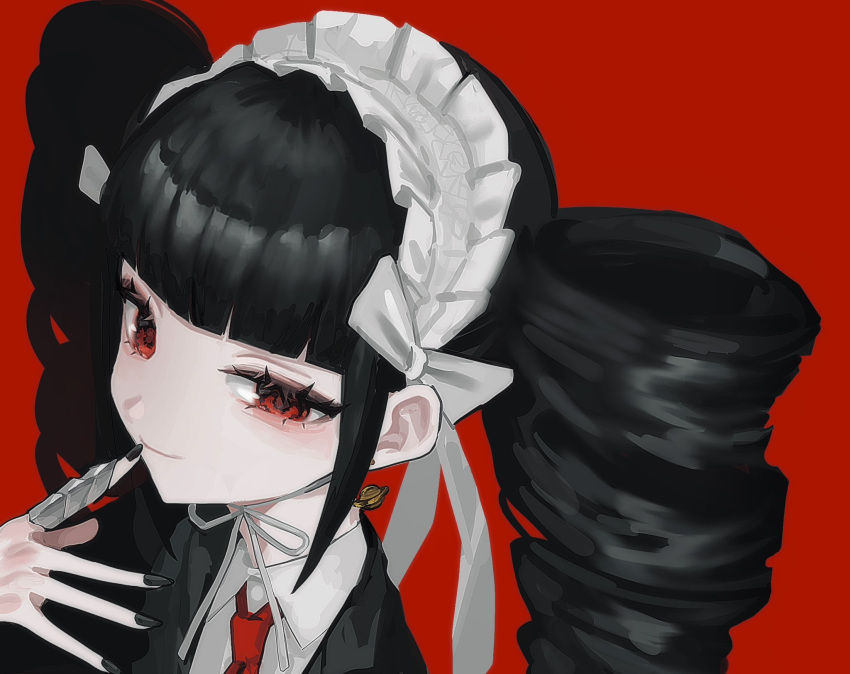 1girl, black_hair, black_nails, celestia_ludenberg, claw_ring, collared_shirt, danganronpa:_trigger_happy_havoc, danganronpa_(series)