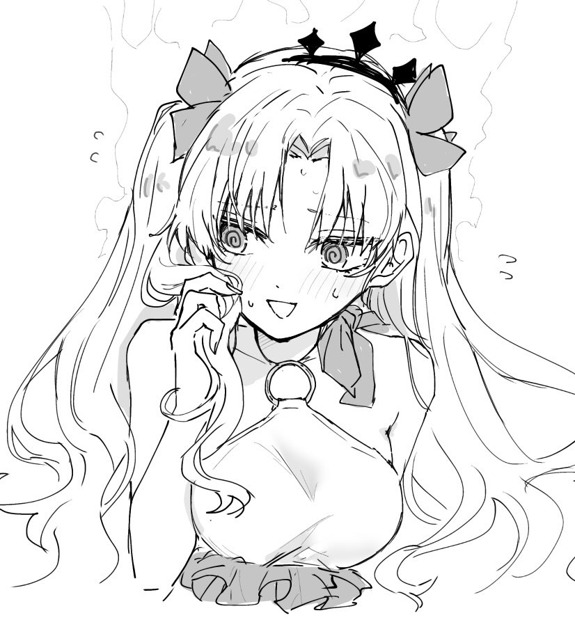 1girl, @_@, blush, breasts, embarrassed, ereshkigal_(fate), fate/grand_order, fate_(series)