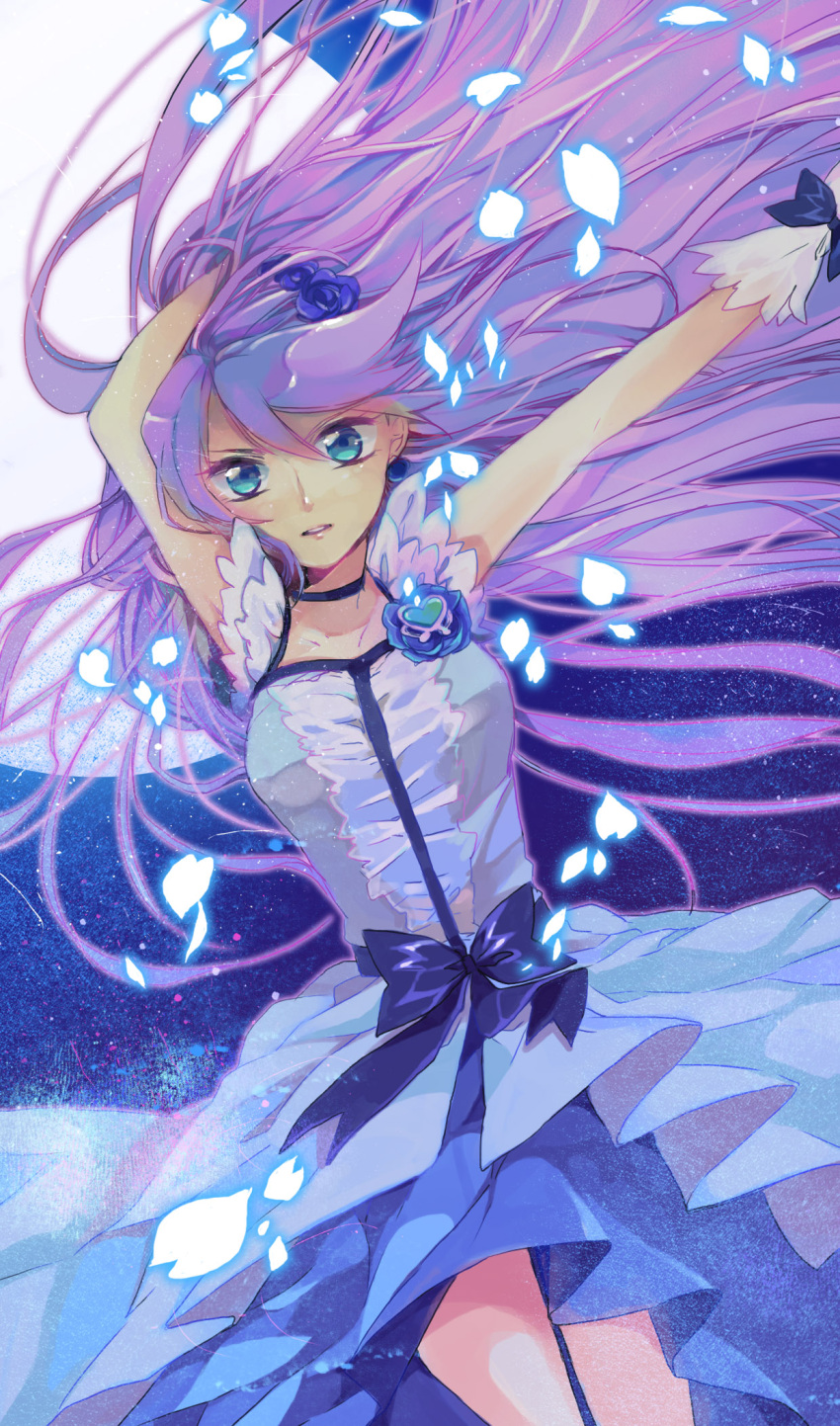 armpits, bad_id, blue_eyes, blue_rose, bow, breasts, choker, cure_moonlight