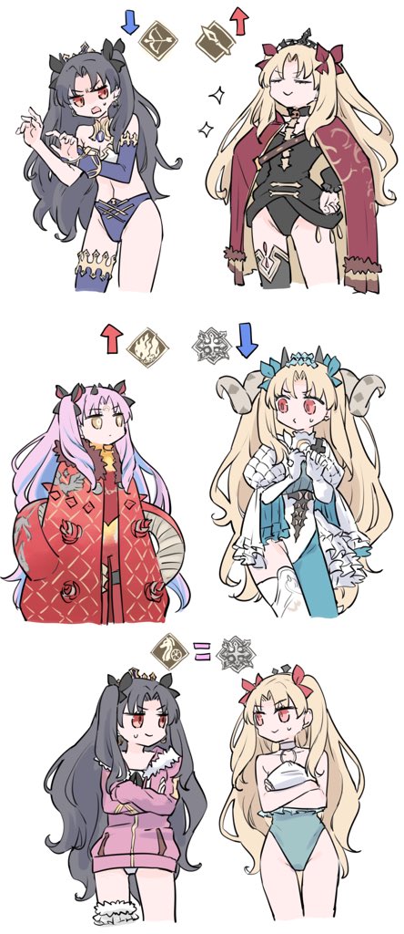 6+girls, black_hair, blonde_hair, blue_pantyhose, ereshkigal_(fate), fate/grand_order, fate_(series), hair_ornament