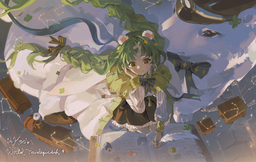 1girl, absurdres, animal, animal_ears, blush, book, bow, bowtie