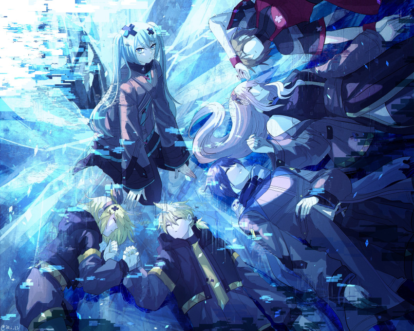 absurdres, adapted_costume, crying, crying_with_eyes_open, glass_floor, glitch, hatsune_miku, highres
