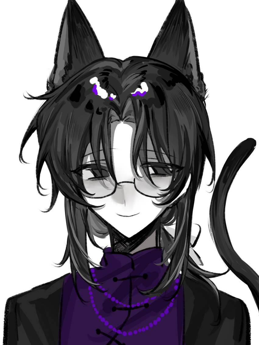 1boy, animal_ears, bing_(ruandoudou87327), black_eyes, black_hair, black_jacket, cat_boy, cat_ears
