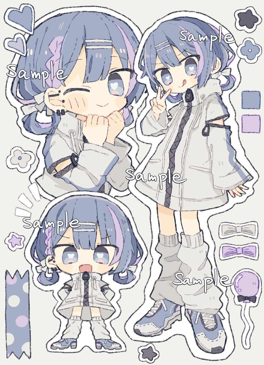 1girl, balloon, black_bow, blue_bow, blue_eyes, blue_footwear, blue_hair, blush