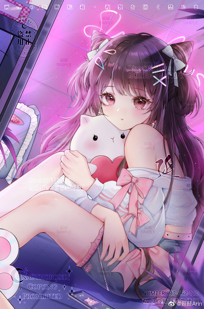 1girl, bare_legs, bare_shoulders, bedroom, belt, blue_shorts, bow, brown_hair