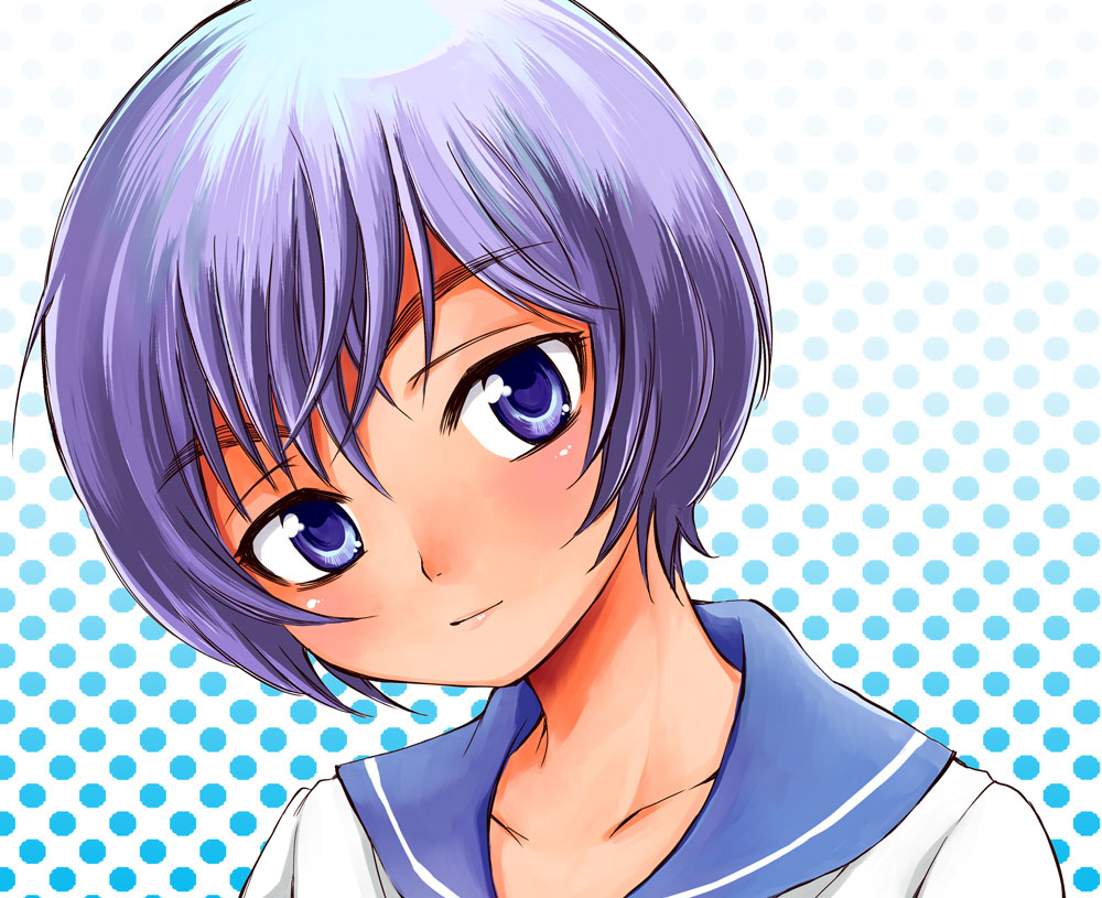 face, grey_hair, original, sabusuka, school_uniform, serafuku, short_hair, silver_hair