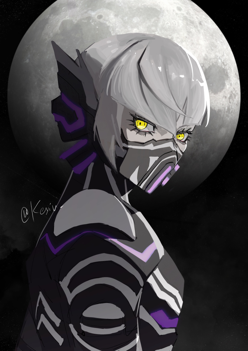 1boy, absurdres, androgynous, armor, asymmetrical_hair, bodysuit, bowl_cut, commentary