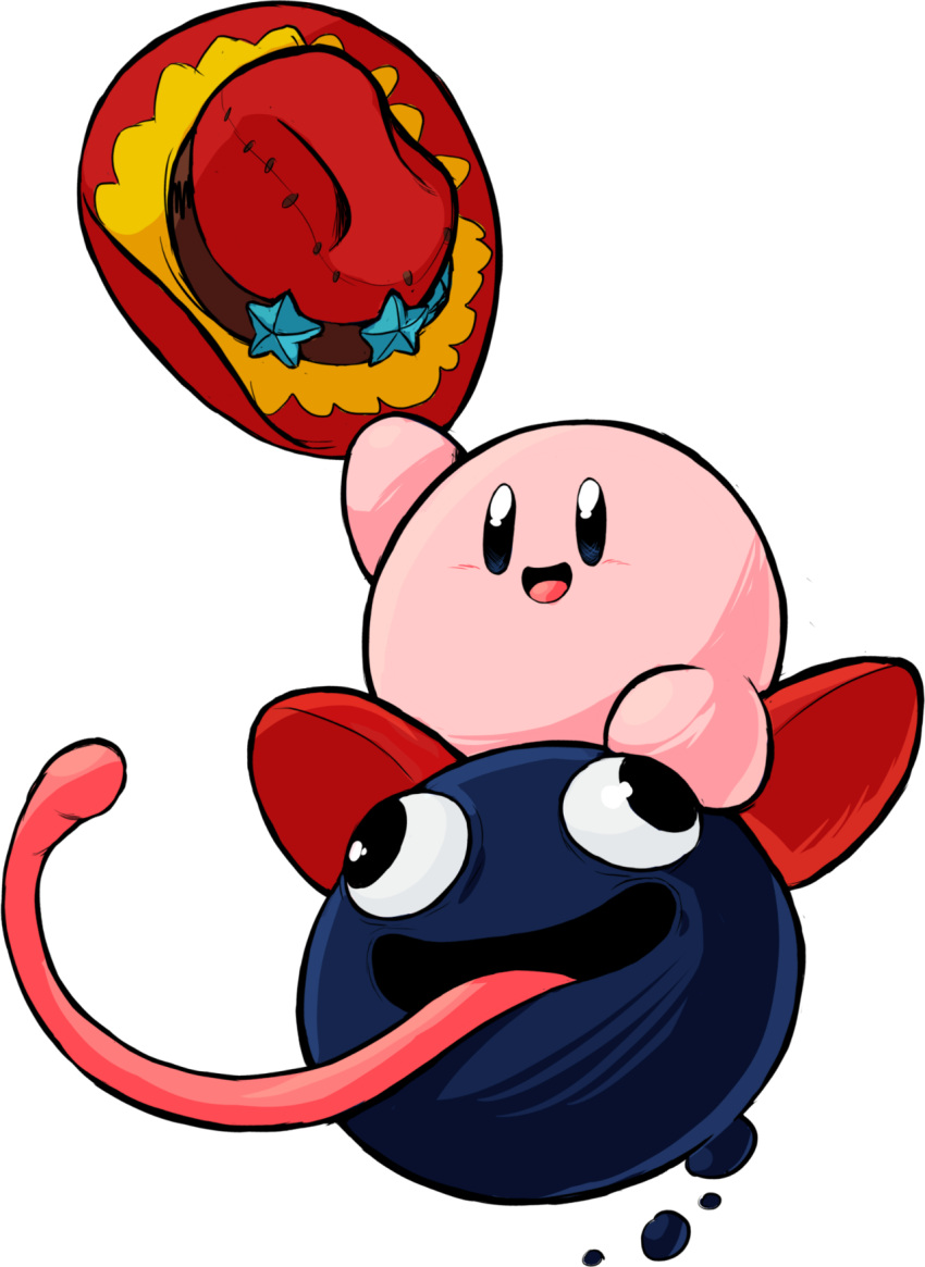 blue_skin, carrying, colored_skin, cowboy_hat, gooey_(kirby), hat, highres, kirby