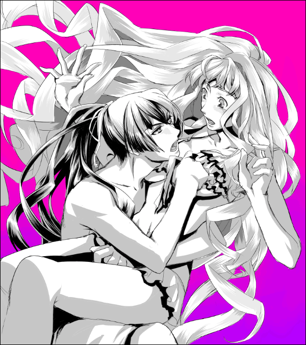 1girl, couple, jack_(haist), long_hair, macross, macross_frontier, ponytail, saotome_alto, sheryl_nome, very_long_hair