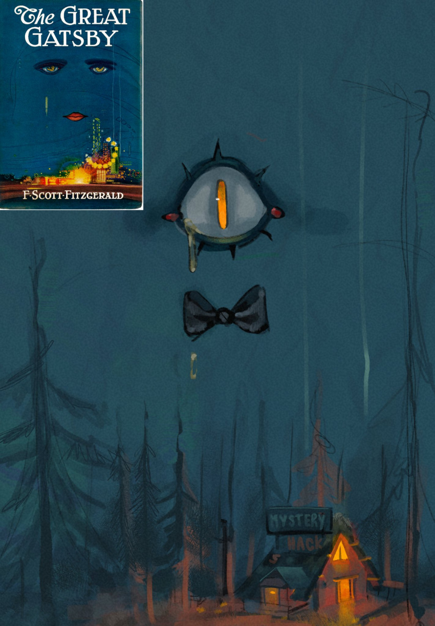 bill_cipher, black_bow, black_bowtie, blue_sky, bow, bowtie, commentary, cover