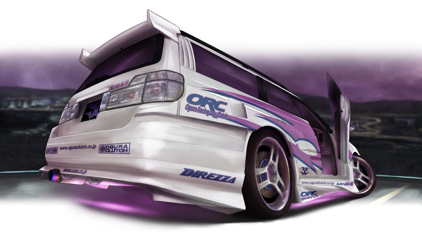 absurdres, car, english_commentary, glowing, highres, motor_vehicle, nissan, nissan_stagea
