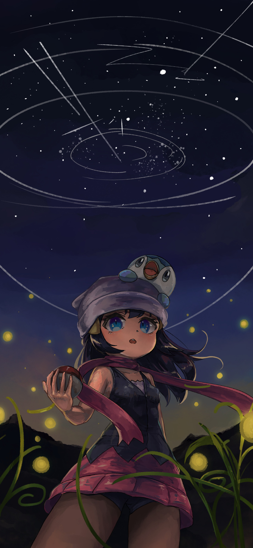 1girl, absurdres, beanie, bike_shorts_under_skirt, black_shirt, black_shorts, blue_eyes, blue_hair