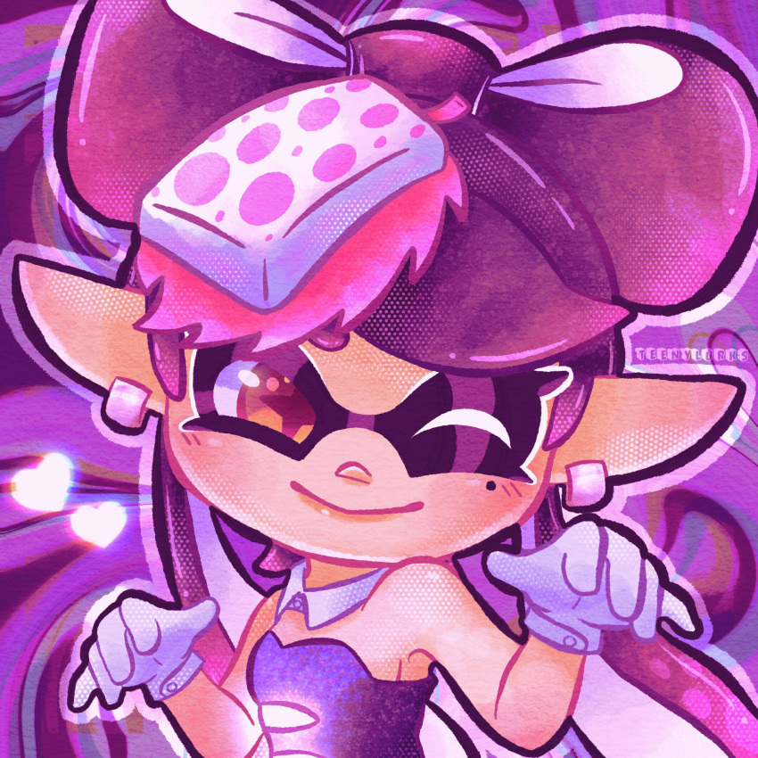 1girl, artist_name, black_hair, callie_(splatoon), callie_(squid_sisters_outfit)_(splatoon), close-up, closed_mouth, deformed