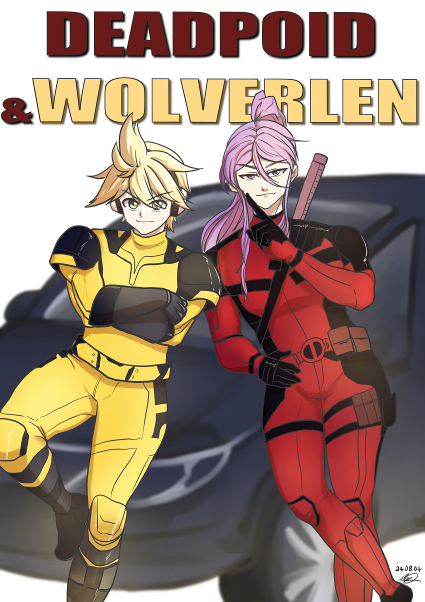 absurdres, baeori_(titioo770801), deadpool_&amp;_wolverine, highres, kagamine_len, kamui_gakupo, vocaloid