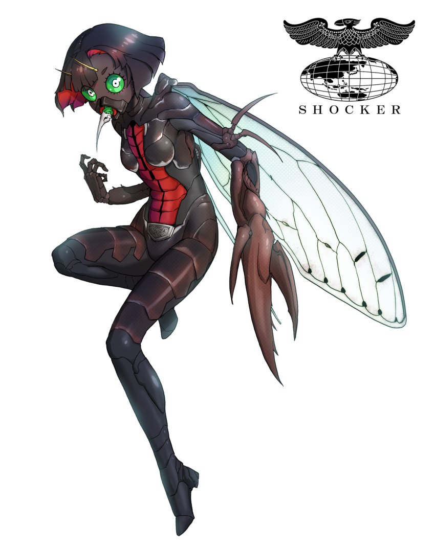 1girl, antennae, arthropod_girl, brown_hair, bulging_eyes, cicada_girl, colored_inner_hair, colored_sclera