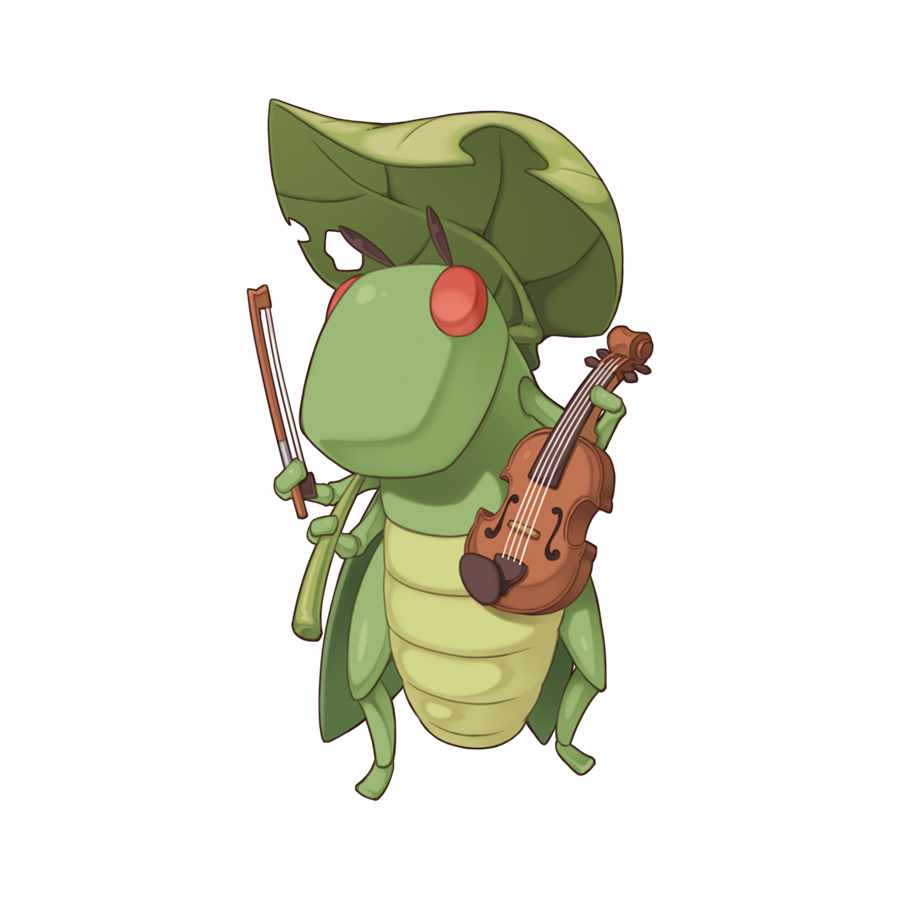 bow_(music), bug, chibi, chibi_only, full_body, grasshopper, holding, holding_bow_(music)