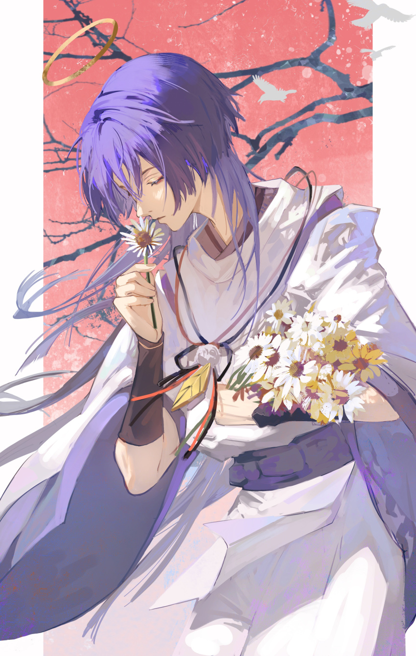 1boy, absurdres, alternate_hair_length, alternate_hairstyle, bird, branch, genshin_impact, highres