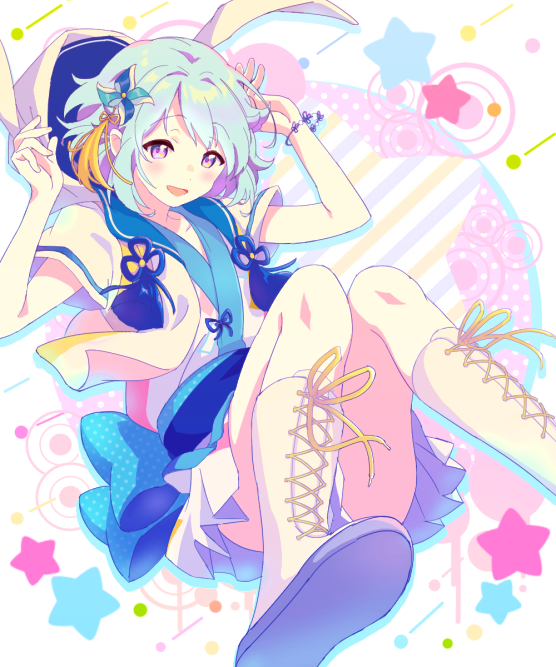 1boy, drop_shadow, ensemble_stars!, feet_out_of_frame, foreshortening, from_below, hanzou_(naruco174), knees_together_feet_apart