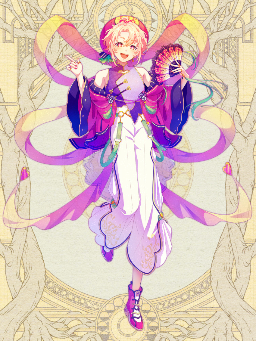 1boy, :d, bell-bottoms, bishounen, border, character_request, curtained_hair, dairoku_ryouhei