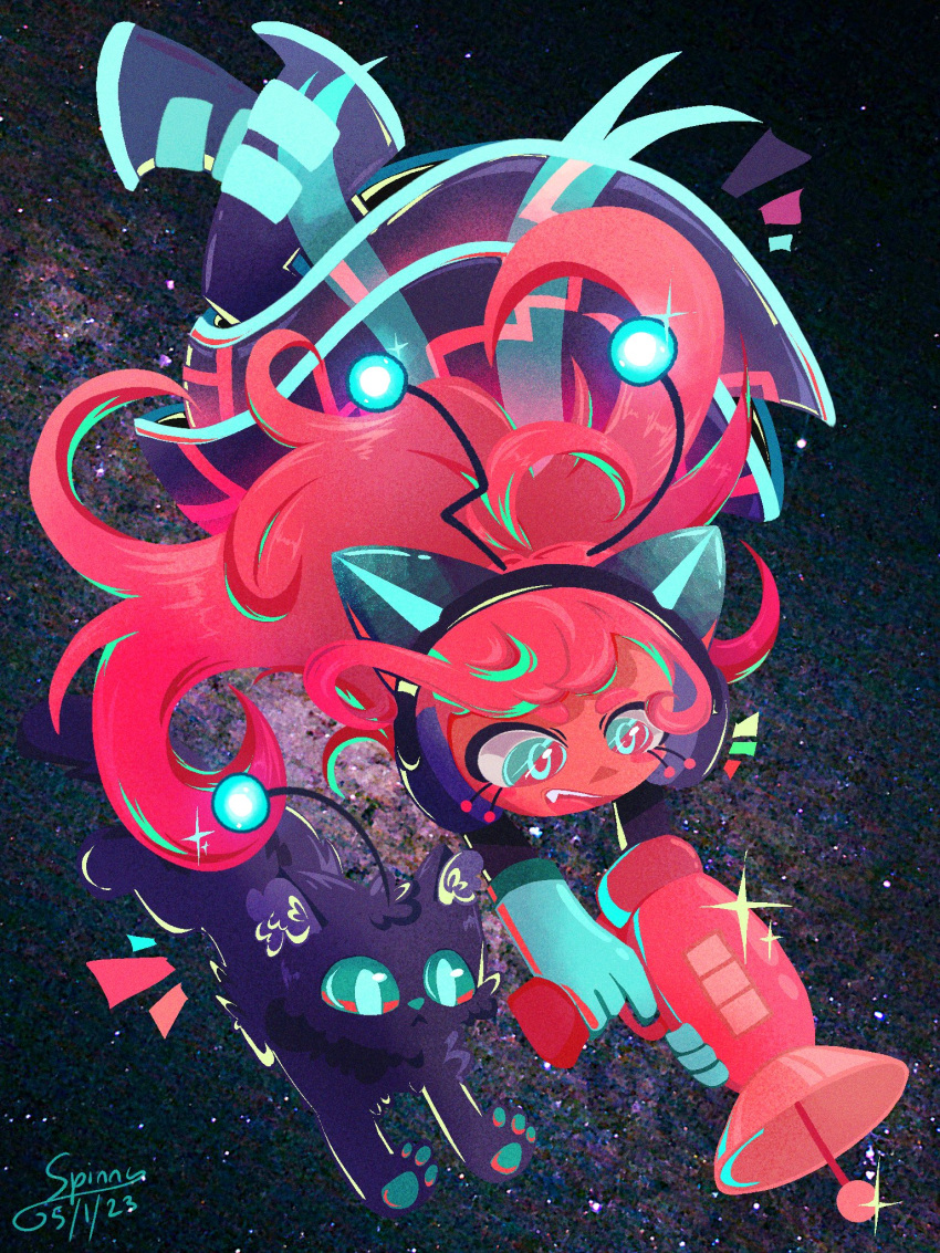 1girl, alien, animal_ears, animal_helmet, antennae, camellia_(musician), cat, cat_ears