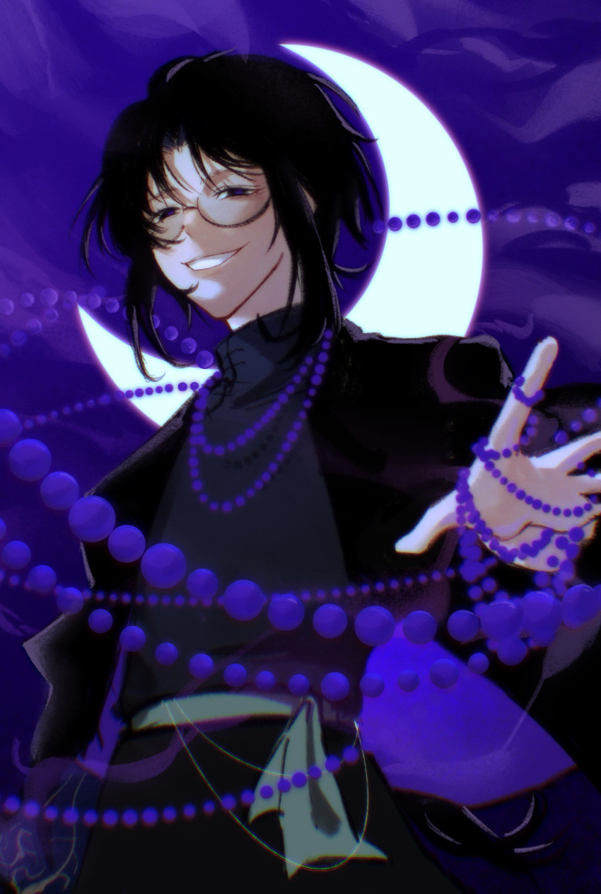 1boy, bead_necklace, beads, black_hair, black_jacket, black_shirt, chinese_commentary, commentary_request