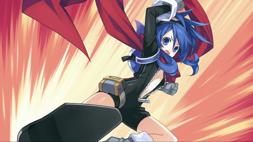 blue_eyes, blue_hair, choujigen_game_neptune, compile_heart, flat_chest, game_cg, gloves, idea_factory