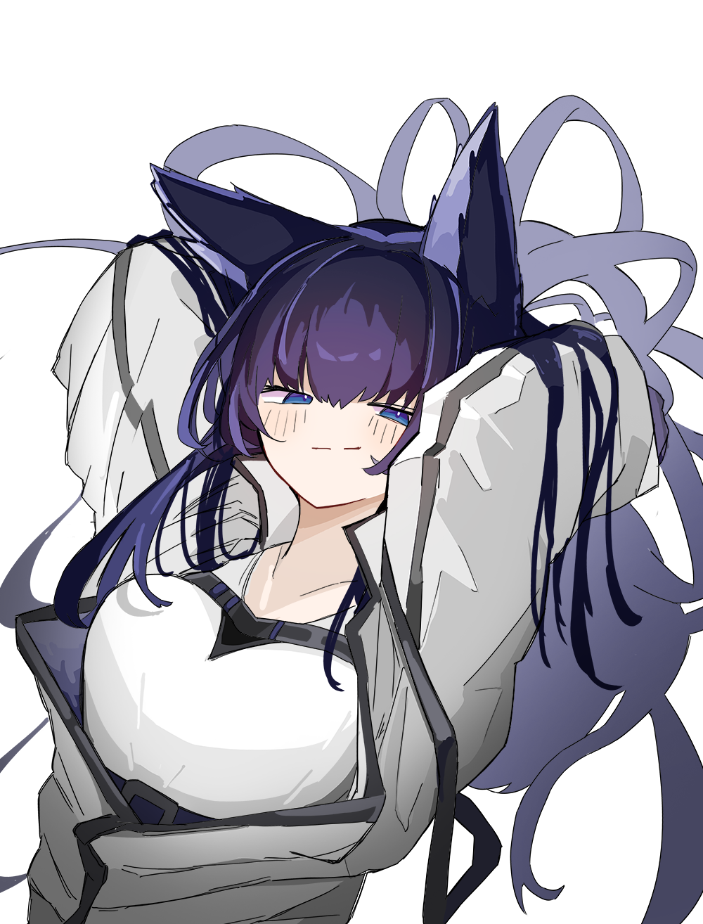1girl, animal_ears, arknights, blaze_(arknights), blue_eyes, blue_hair, cat_ears, cat_girl