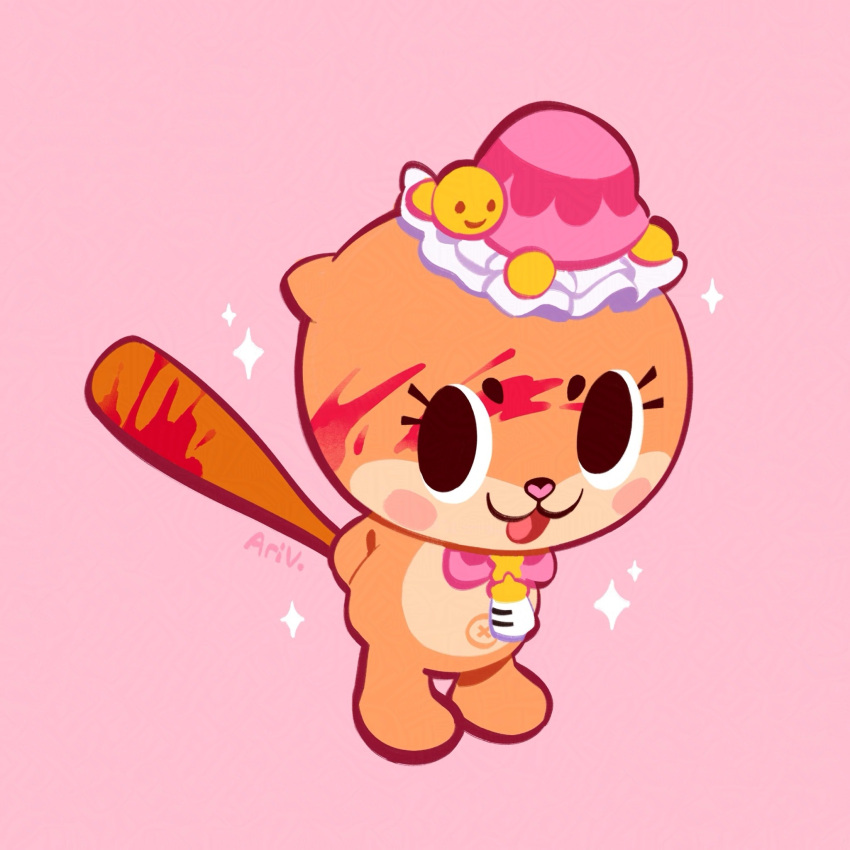 1other, ari_vsart, baseball_bat, blood, blood_on_face, brown_eyes, chiitan, commentary