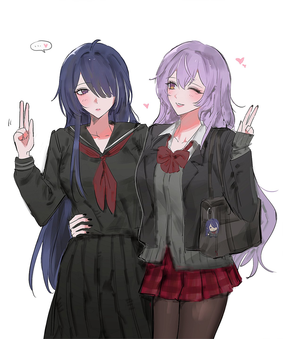 ..., 2girls, 9_(hcl9fg), acheron_(honkai:_star_rail), alternate_costume, bag, black_bag, black_jacket