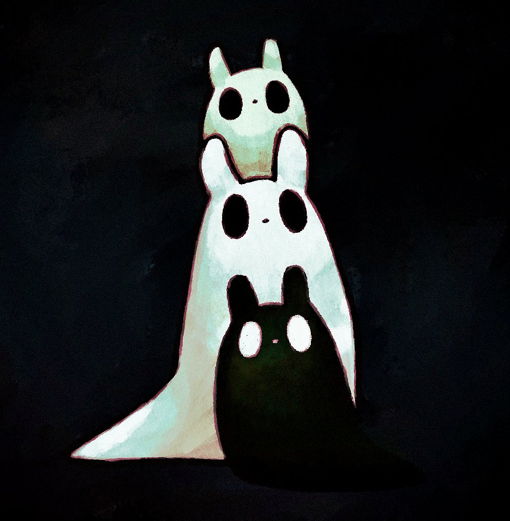 alleesaur, black_background, black_eyes, copyright_request, creature, creature_tower, looking_to_the_side, slugcat, slugpup, survivor_(rain_world), wide-eyed