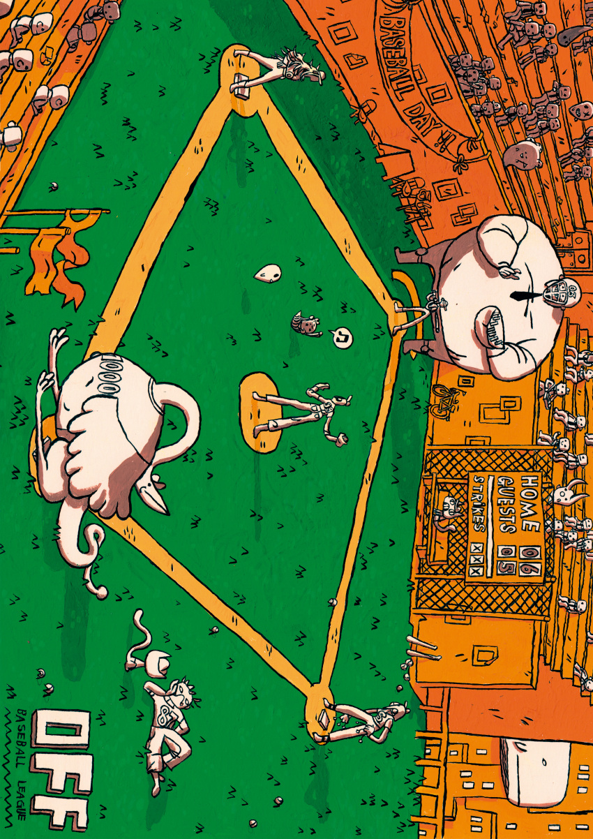 <|>_<|>, 2girls, 6+boys, absurdres, animal, banner, baseball, baseball_(object)