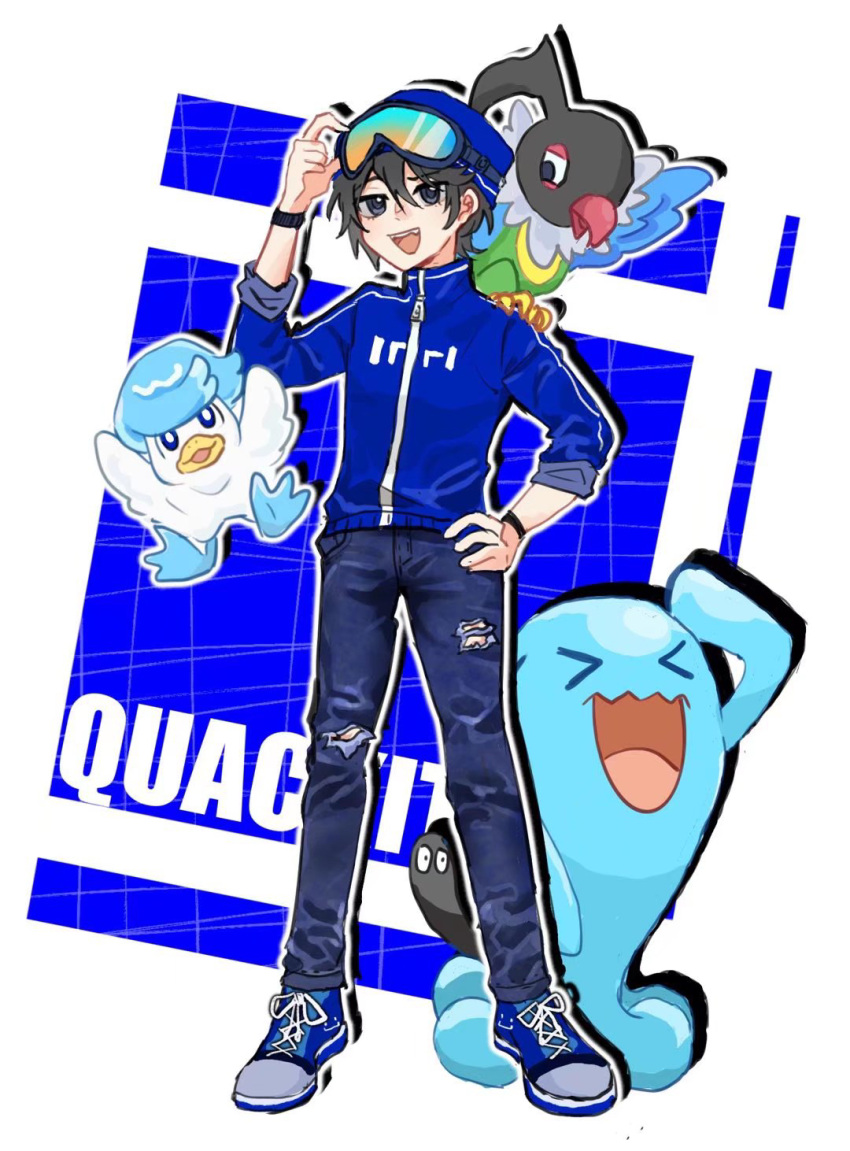 1boy, animal_on_shoulder, animification, beanie, bird, bird_on_shoulder, bishounen, black_hair