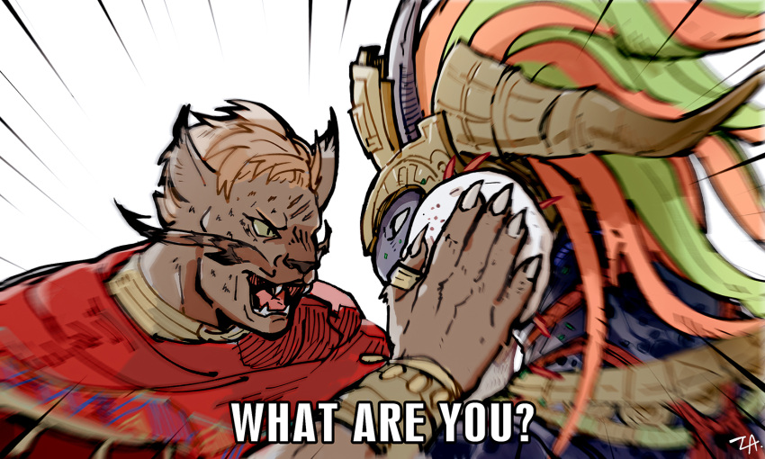 2boys, animal_ears, blonde_hair, blue_skin, bracelet, cat_boy, cat_ears, colored_skin