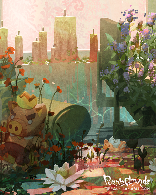 bed, candle, chayanne, commentary, cropped, duck_innertube, egg, english_commentary, flower, hospital, hospital_bed, indoors, lily_pad, minecraft_youtube, no_humans, quackity_smp, scenery, still_life, stuffed_animal, stuffed_pig, stuffed_toy, technoblade, tiffany_hayashi, watermark, web_address