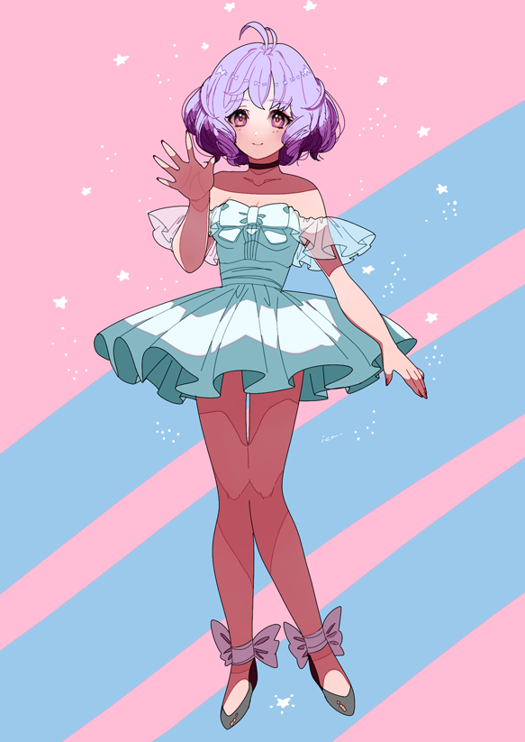 1girl, ahoge, bare_shoulders, bow, collarbone, dress, drill_hair, frilled_dress