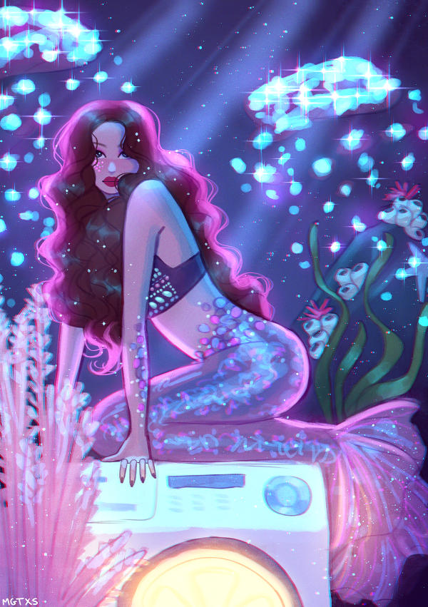 1girl, bikini, brown_hair, closed_mouth, long_hair, looking_at_viewer, mermaid, mimimar