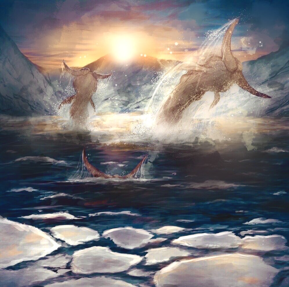 beard, ceadeus, cetacean_tail, clouds, cloudy_sky, dawn, facial_hair, fins