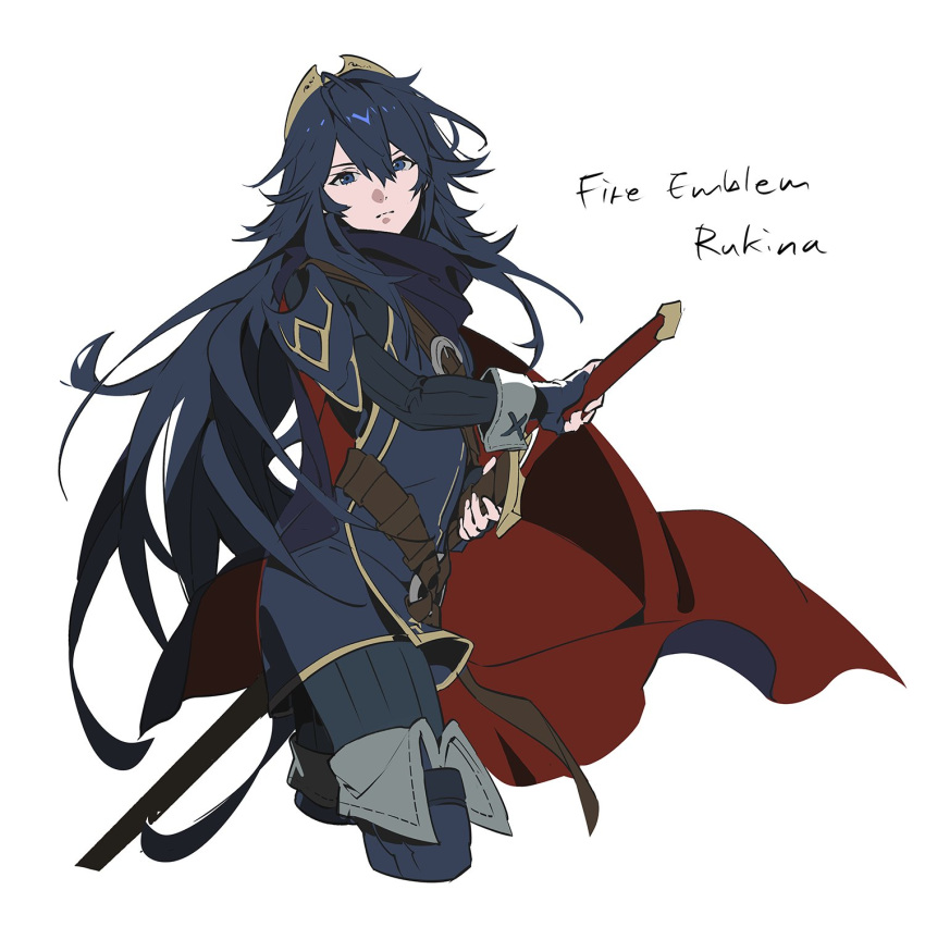 1girl, blue_cape, blue_eyes, blue_hair, cape, character_name, closed_mouth, fire_emblem