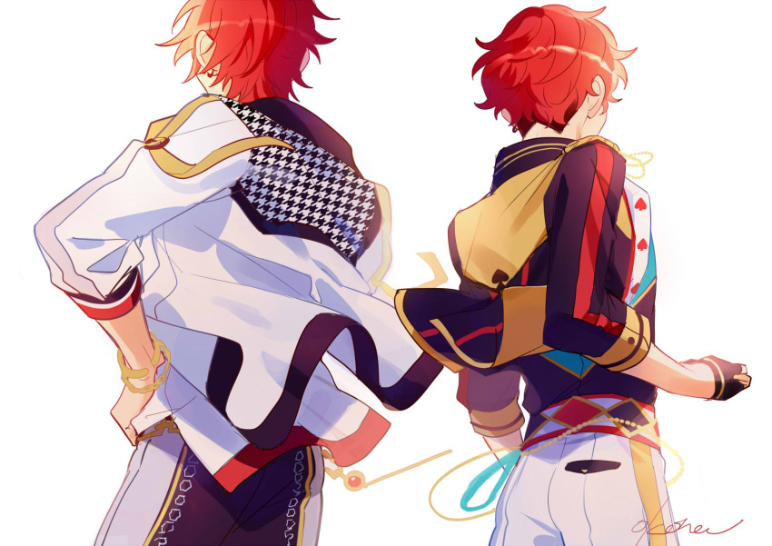 2boys, bloom, brothers, close-up, cowboy_shot, ensemble_stars!, from_behind, highres