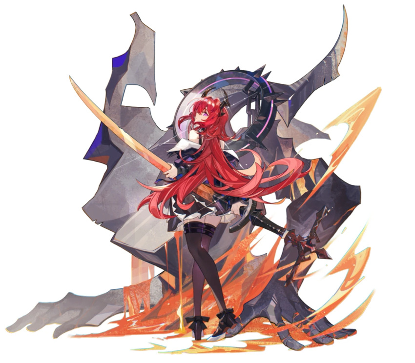 1girl, acidinjection, arknights, bare_shoulders, black_dress, black_footwear, black_horns, black_jacket