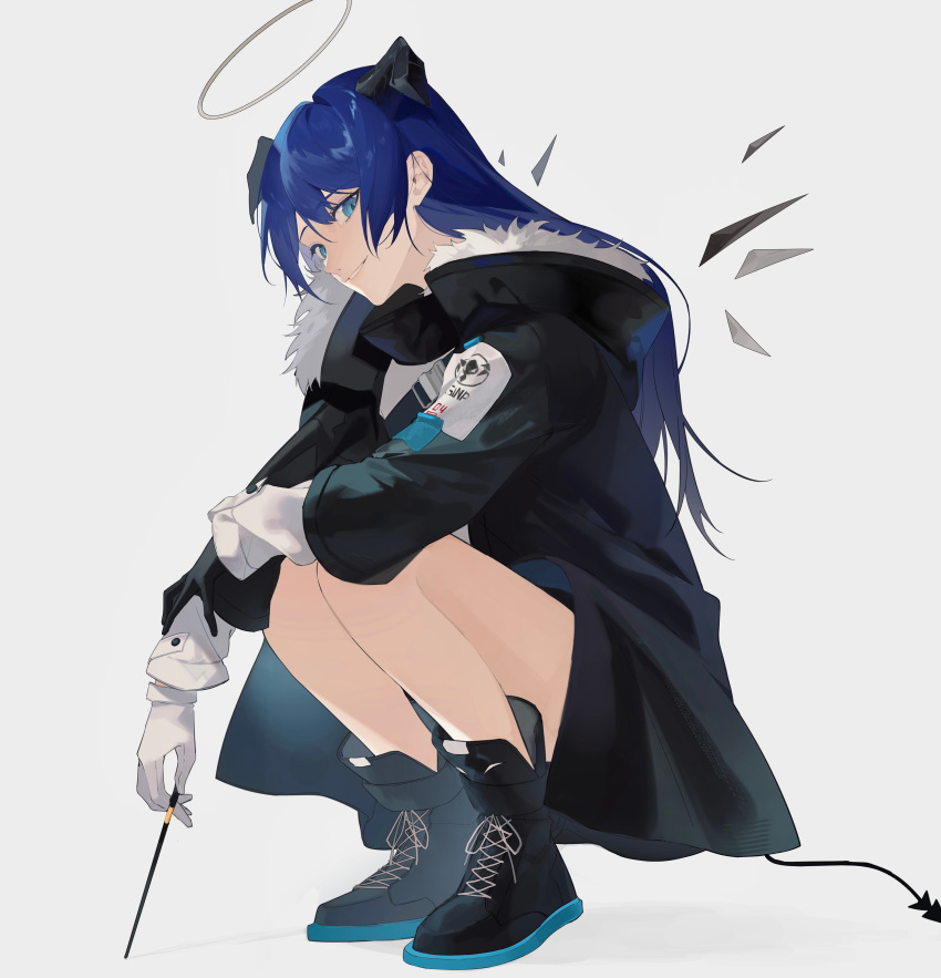 1girl, absurdres, ankle_boots, arknights, asymmetrical_gloves, azure_silan, black_footwear, black_gloves