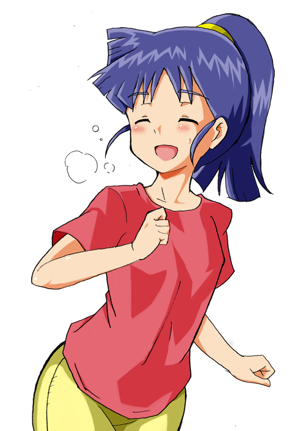 blue_hair, casual, closed_eyes, eyes_closed, long_hair, ponytail, shinryaku!_ikamusume, takemoto_kyuutarou