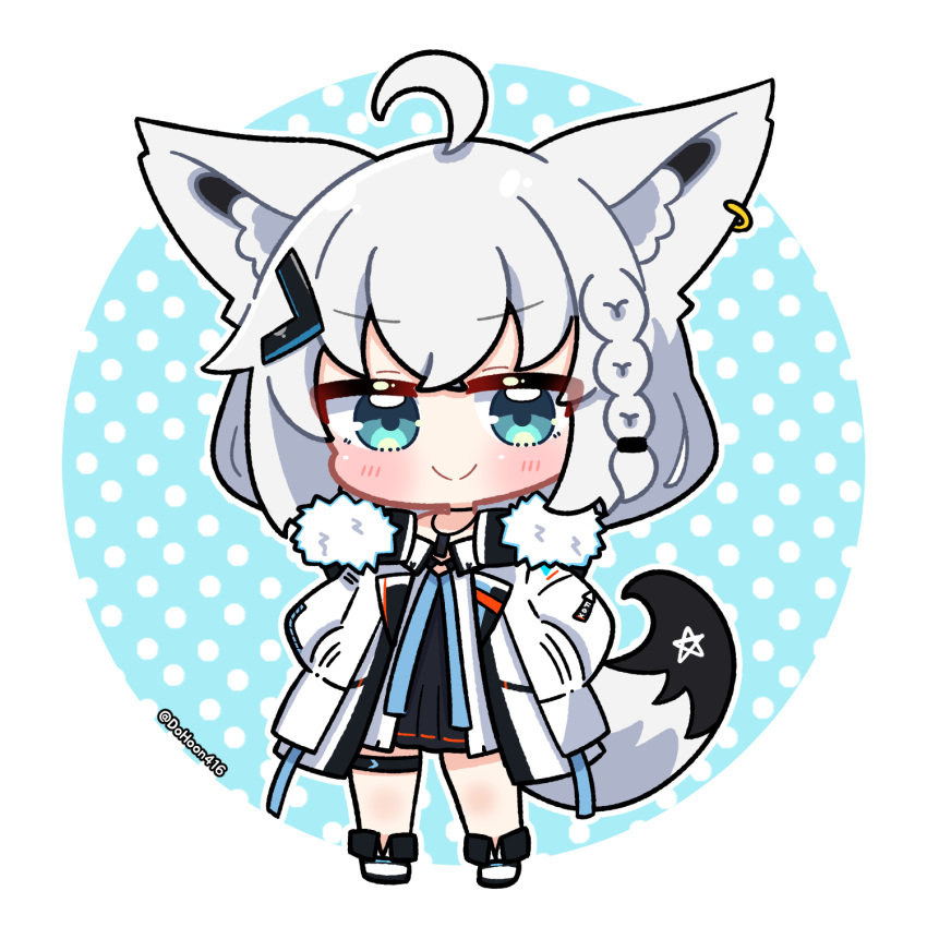 1girl, ahoge, animal_ear_fluff, animal_ears, artist_name, black_dress, blush, braid