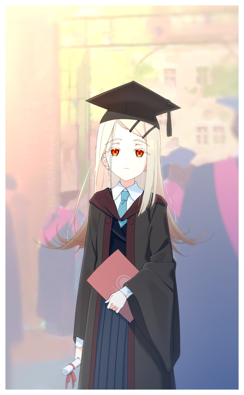 1girl, absurdres, black_robe, black_skirt, colored_eyelashes, commentary_request, gakuen_idolmaster, gradient_hair