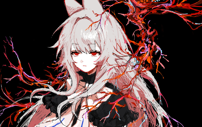 1girl, absurdres, animal_ears, black_background, black_capelet, bow, bowtie, capelet