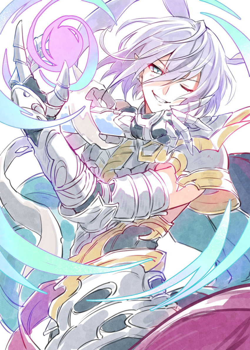 1boy, armor, blue_eyes, cape, chest_armor, detached_sleeves, gauntlets, granblue_fantasy